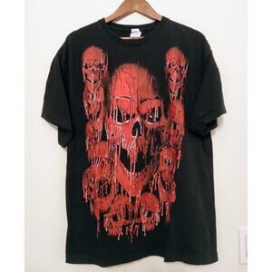 Y2K Liquid Red Melting Skulls All Over Print Men’s Tee Shirt Creepy Core SZ L
